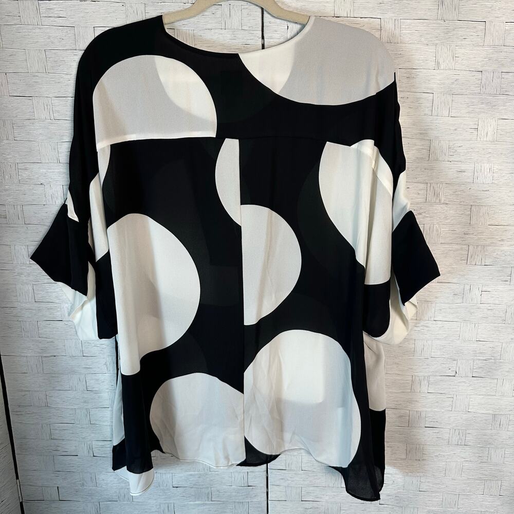 Worthington women's oversized blouse mod style large polkadots, black white - Picture 2 of 8